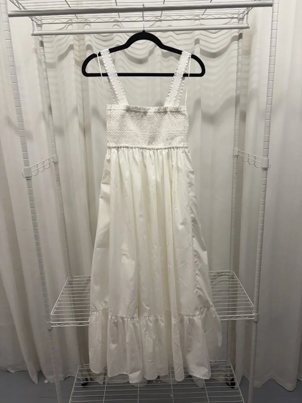 White Smocked Convertible Midi Dress - Abercrombie - Size S